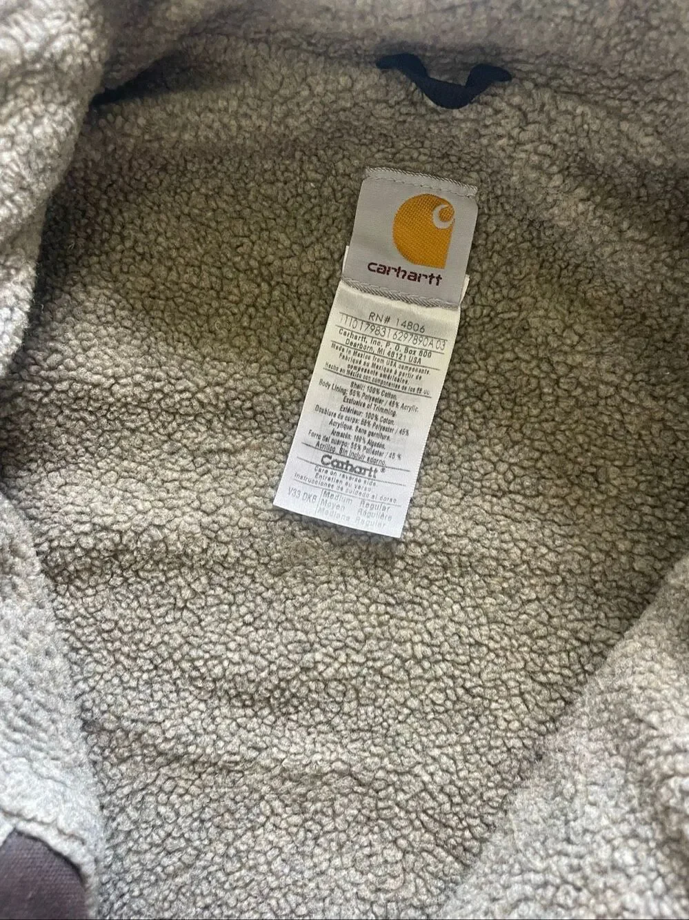 Carhartt Brown Sherpa Lined Vest 14806 Men’s Size Medium Full Zip